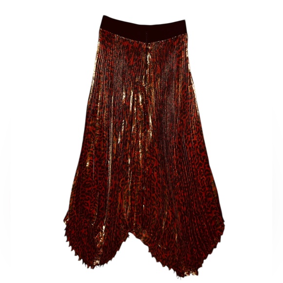 Alice + Olivia Katz Metallic Red Leopard Print Pleated Maxi Skirt Size 6 - Picture 4 of 7